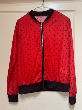 Red Polka Dot Zip-Up Bomber Jacket